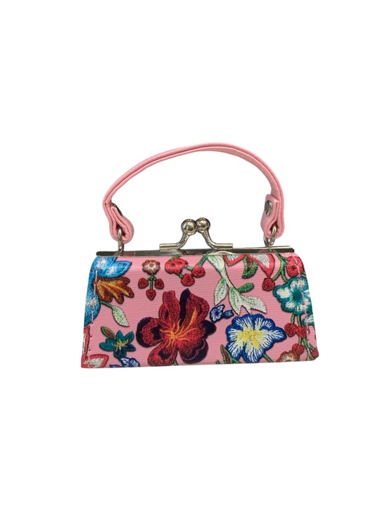 Tic.Tok Handbags - Mini Purse Lipstick Kiss Lock Clasp Pink Floral Print TikTok Viral